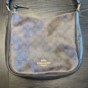 Coach Dark Brown Signature Shoulder Bag well loved
